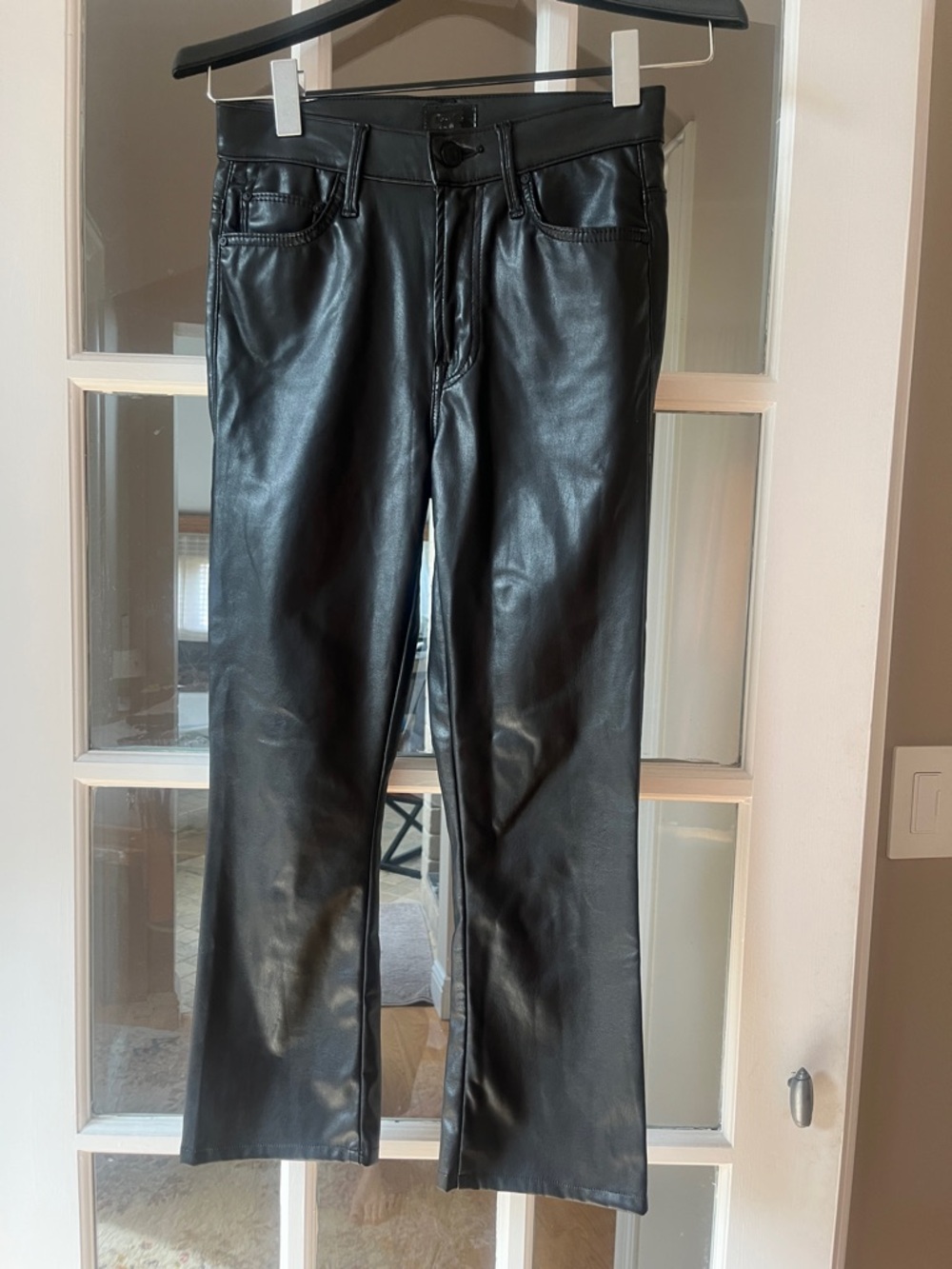 MOTHER Black Faux Leather Bootcut Jeans